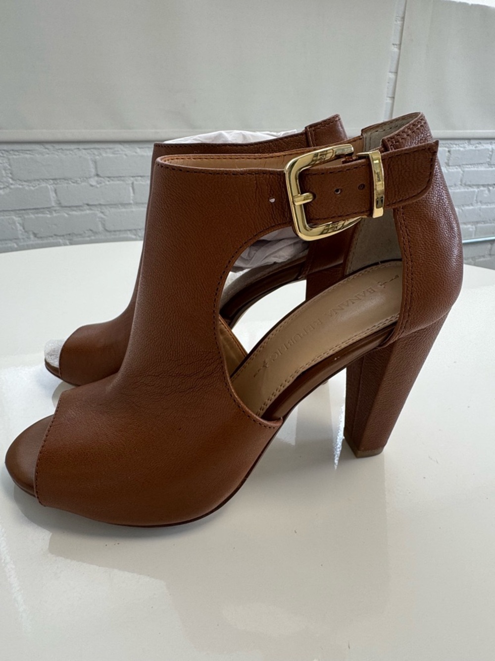 Banana Republic-  Cutout Peep-Toe Leather Bootie Brown